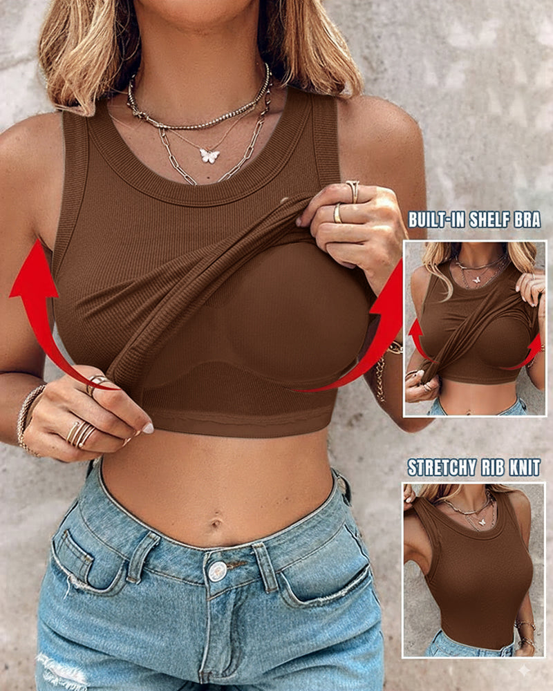 ChicMe Built-in Bra Ribbed Round Neck Tank Top