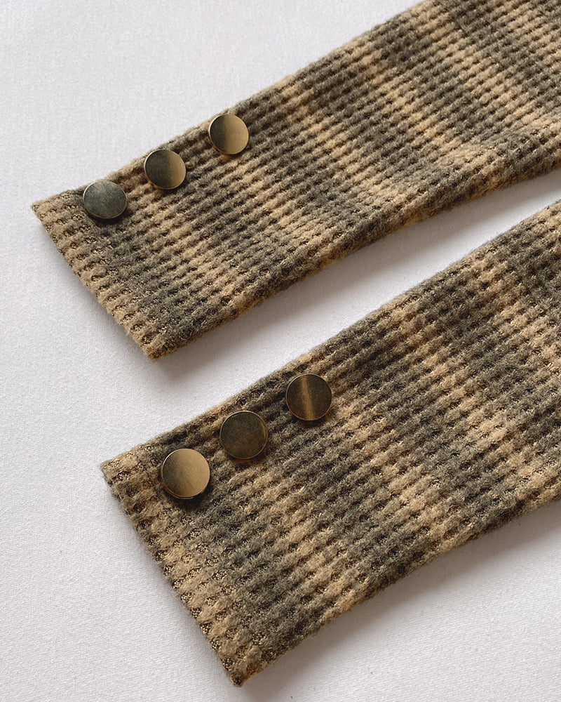 Striped Pattern Skew Neck Button Decor Sweater Casual Drop Shoulder Waffle Knit Top