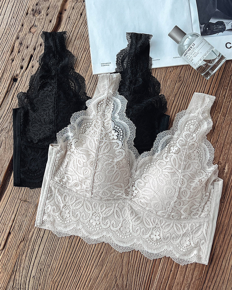 2-Pack Lace Scallop Trim Lace Bralette V-Neck Camisoles