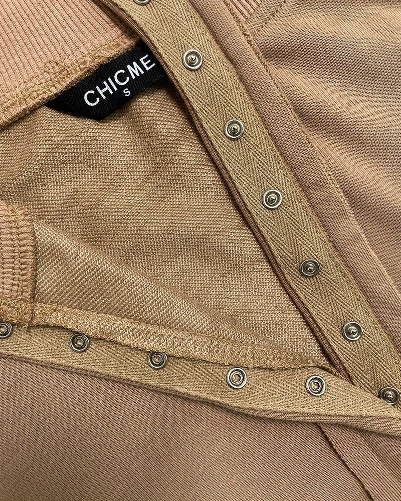 Polo Collar Long Sleeve Sweatshirt Loose Fit Side Slit Dip Hem Casual Top