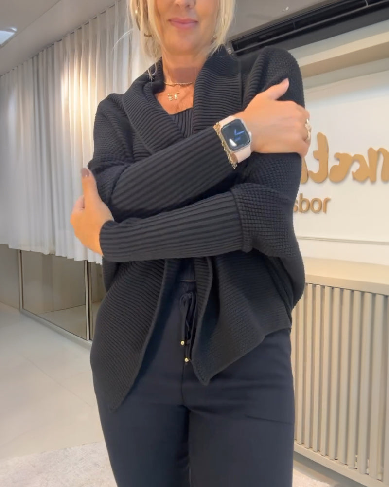 Lapel Batwing Sleeve Casual Cardigan Open Front Sweater (ONLY)