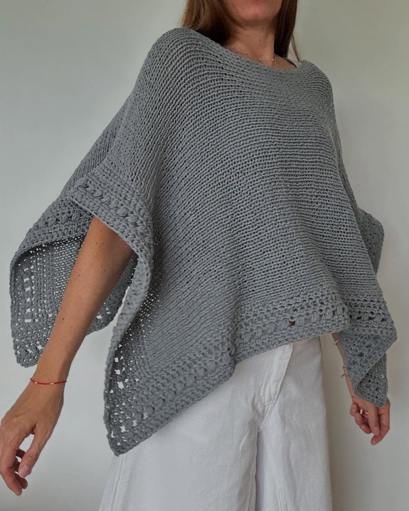 Solid Batwing Sleeve Hollow Out Crochet Pattern Top Casual Cover Up