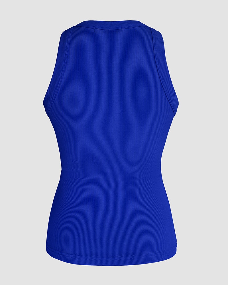 Rhinestone Contrast Sequin Keyhole Neck Sleeveless Slim Fit Elasticity Ribbed Top Elegant Tank