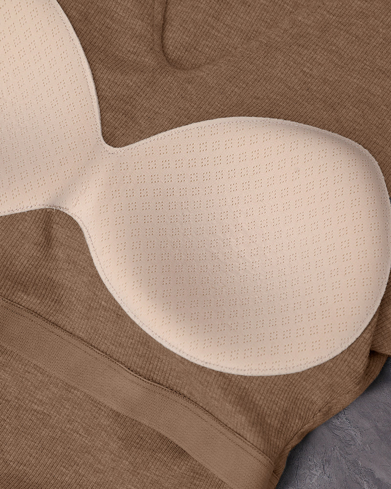 Chicme Built In Bra Notch Neck Long Sleeve Shirts Rib Knit Ruched Waist Top