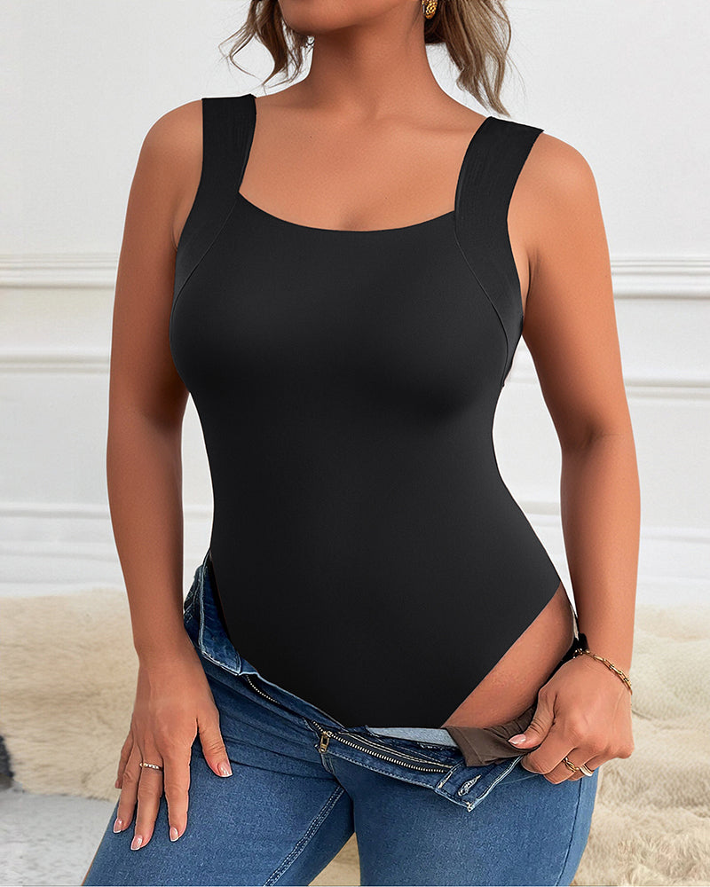 Chicme Contourx U Neck Shapewear Built In Bra Sleeveless High Strechy Slim Fit Tank Bodysuits
