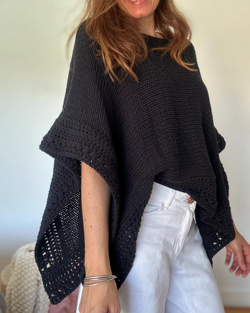 Solid Batwing Sleeve Hollow Out Crochet Pattern Top Casual Cover Up
