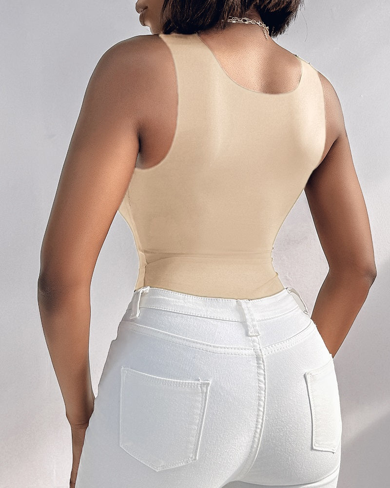 Chicme Contourx U Neck Shapewear Built In Bra Sleeveless High Strechy Slim Fit Tank Bodysuits