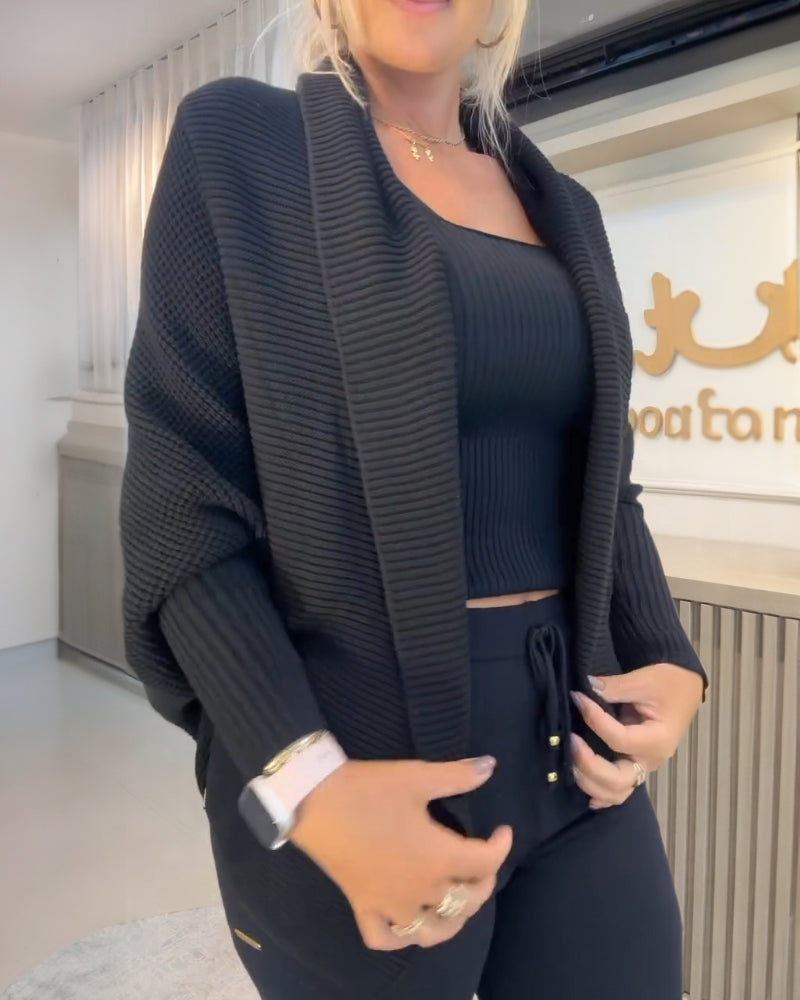 Lapel Batwing Sleeve Casual Cardigan Open Front Sweater (ONLY)