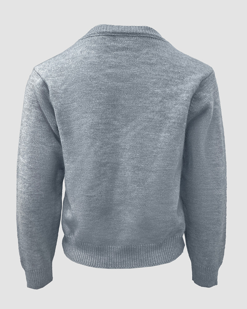 Floral Applique & Pearls Decor Round Neck Single Breasted Knit Cardigan Casual Crop Sweater Coat