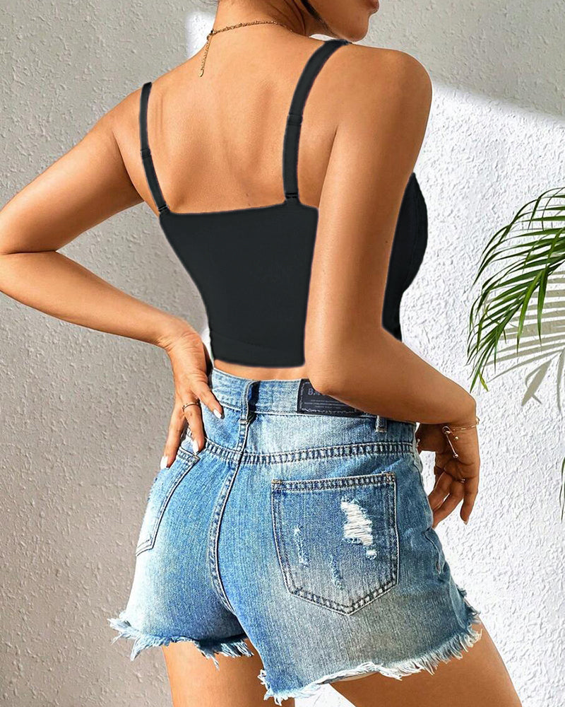 Lace V-Neck Adjustable Spaghetti Strap Bralette Camisoles Sexy Soft Crop Cami Top