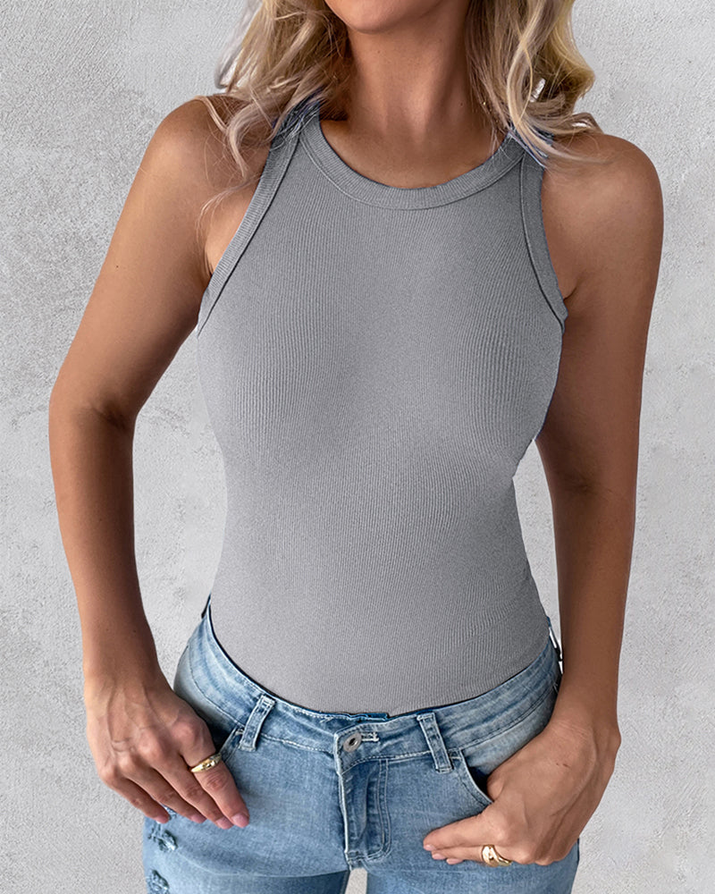 3 Pack Knit Round Neck Thick Strap Racerback Tank Tops(Without Pads)