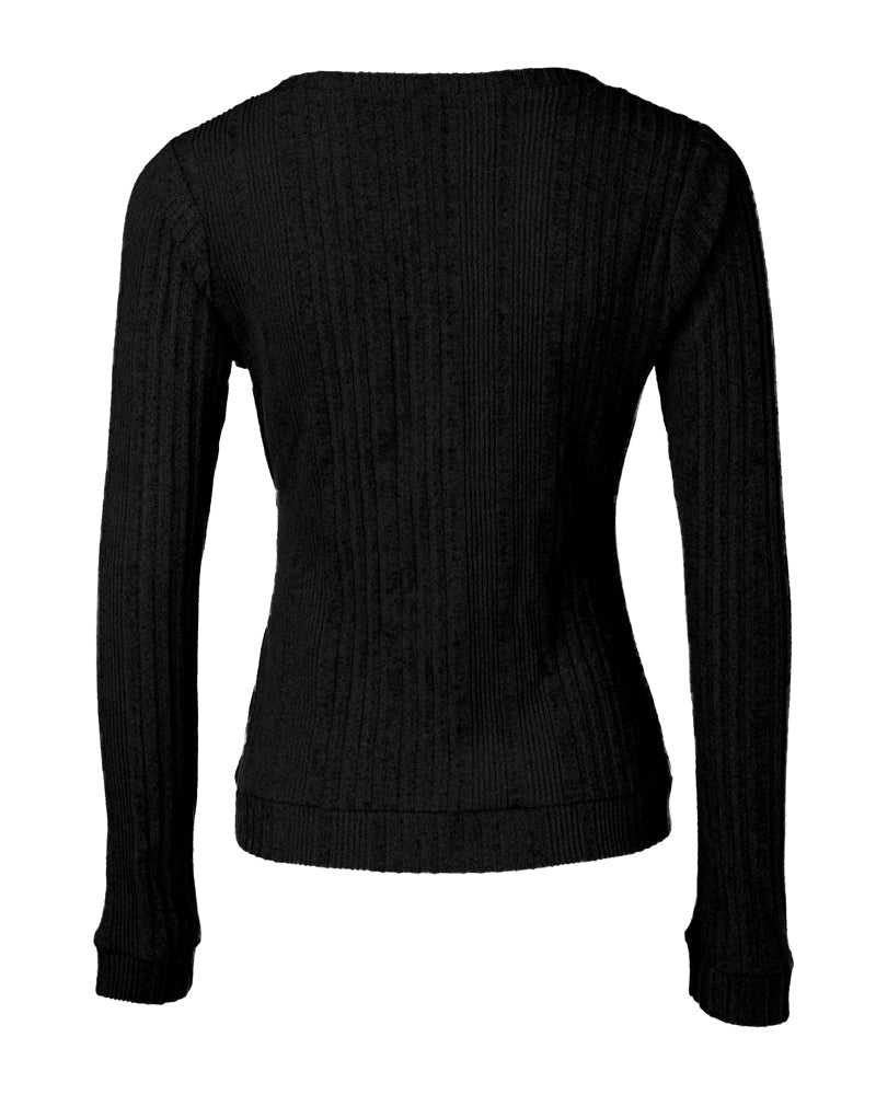 Crewneck Long Sleeve Ribbed Top Half Zipper Design Casual Pullover Tops