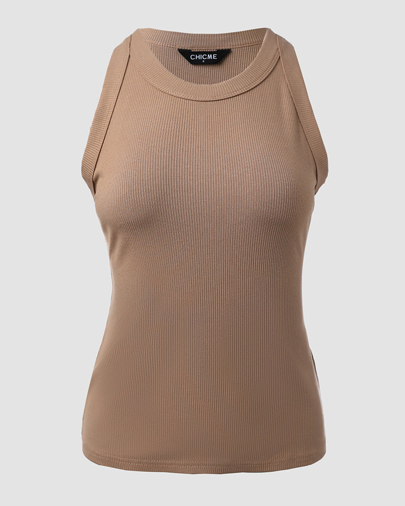 3 Pack Knit Round Neck Thick Strap Racerback Tank Tops(Without Pads)