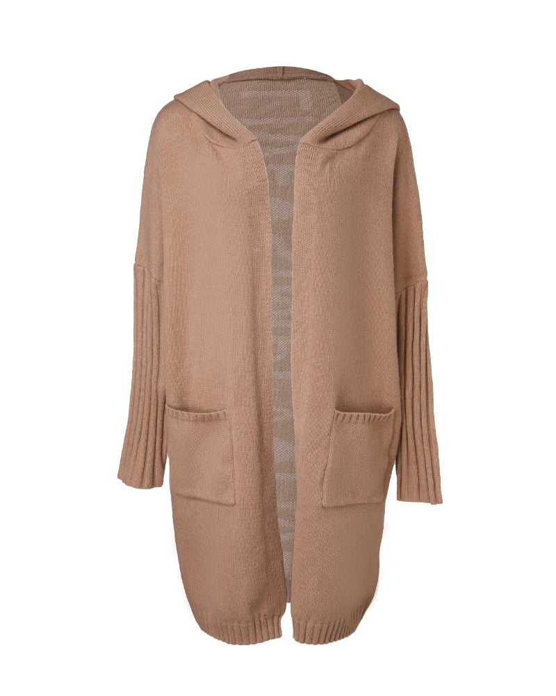 Letter Heart Pattern Long Cardigans Knitted Open Front Oversized Hooded Outerwear Sweater Coat