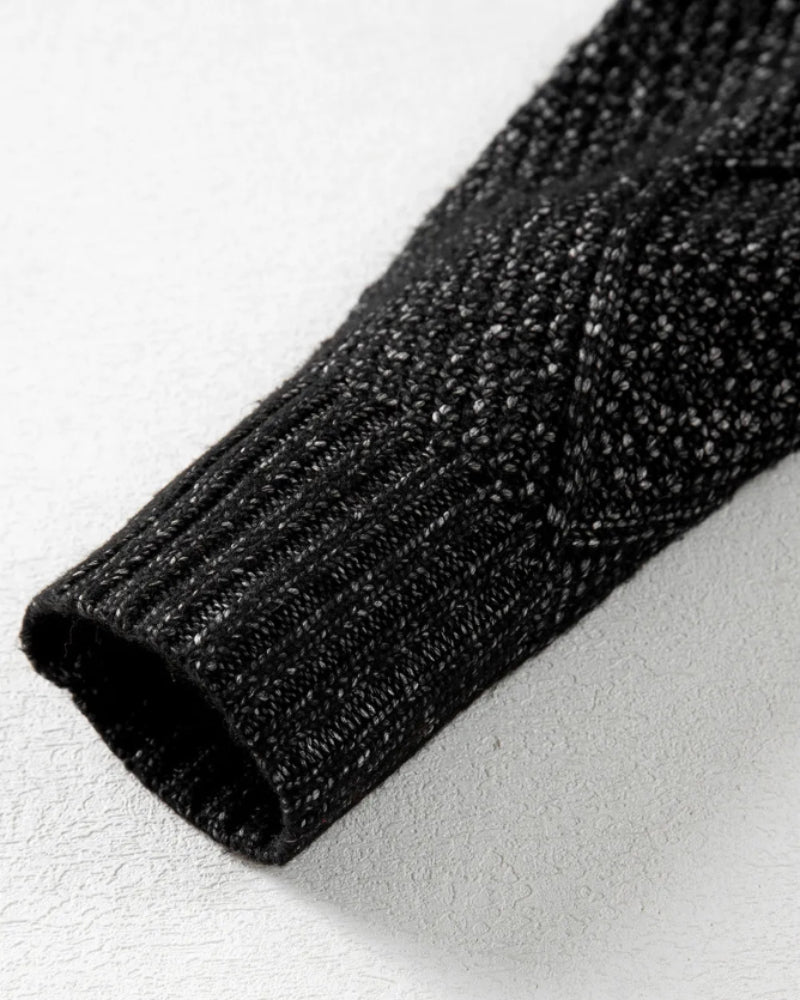 Round Neck Long Sleeve Drop Shoulder Pullover Sweater Casual Loose Fit Cable Knit Mid Length Sweater