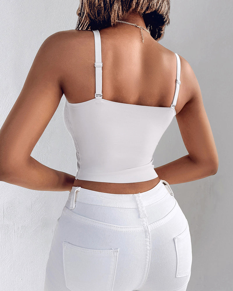 2-Pack Womens Lace V-Neck Adjustable Spaghetti Straps Bralette Camisoles Sexy Soft Crop Cami Top