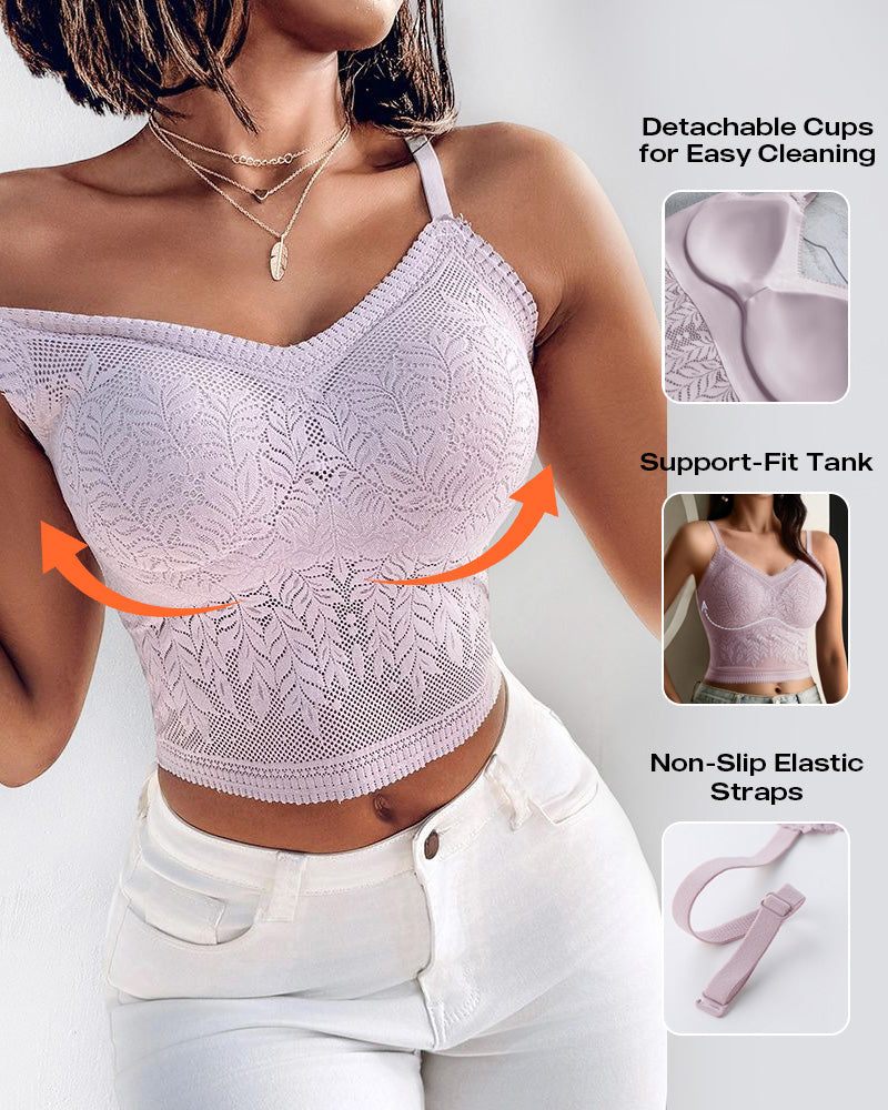 Lace V-Neck Adjustable Spaghetti Strap Bralette Camisoles Sexy Soft Crop Cami Top