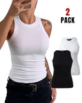 2-Pack Round Neck Thick Strap Racerback Ribbed Tank Slim Fit Tops without Bra Pads