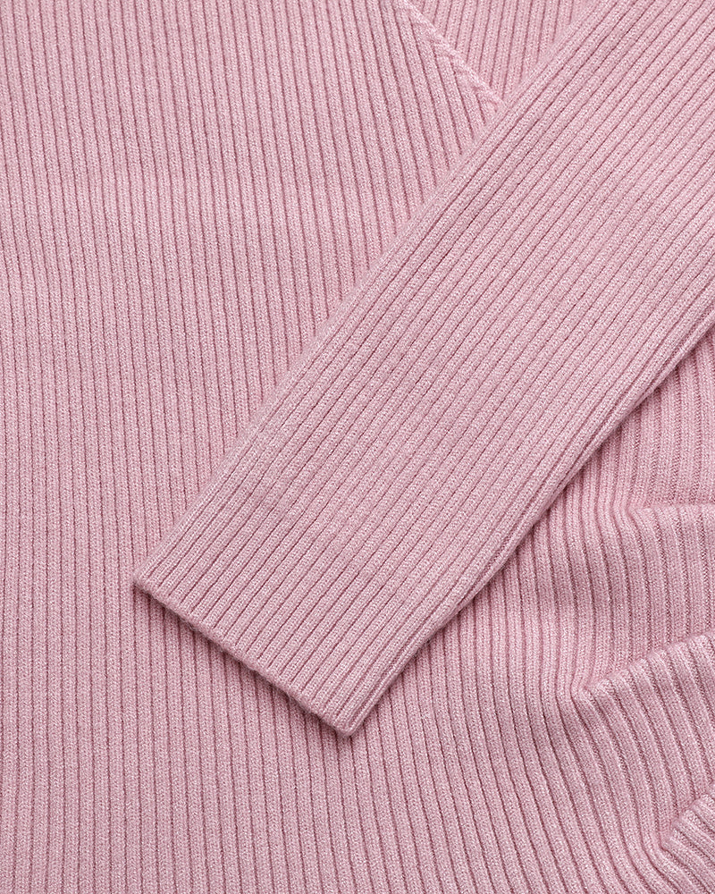 Overlap V-Neck Ruched Side Button Decor Knit Sweater Slim Fit Ribbed Pullover Top