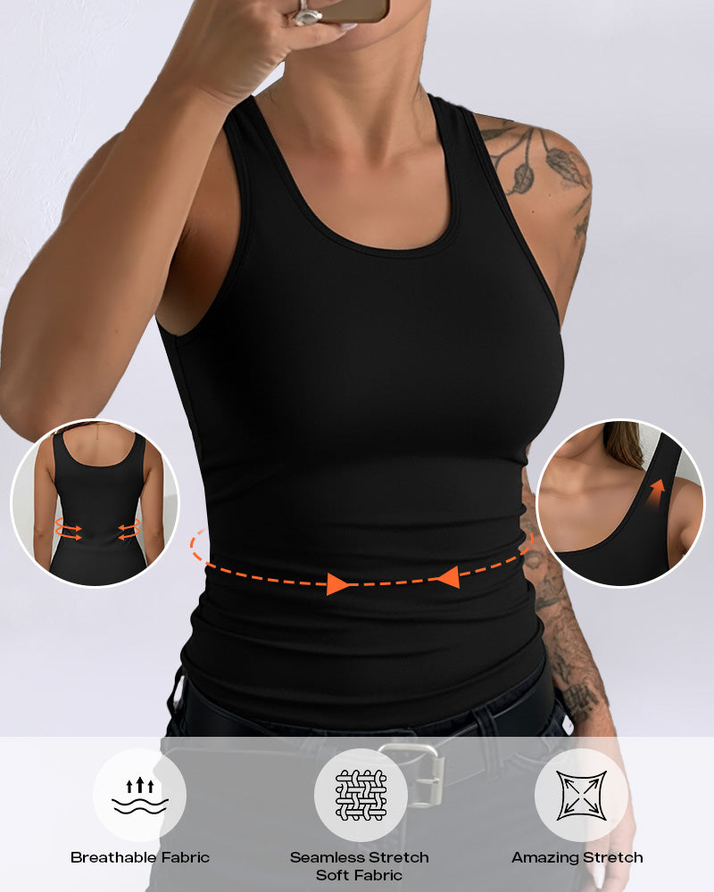 Women U-Neck Tummy Control Compression Tank Top Seamless Camisole Body Shaper Tanks for Women