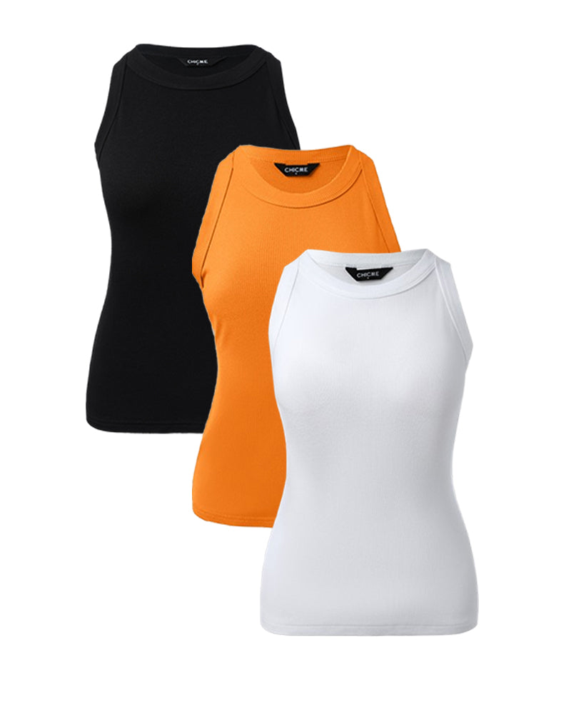 3 Pack Knit Round Neck Thick Strap Racerback Tank Tops(Without Pads)