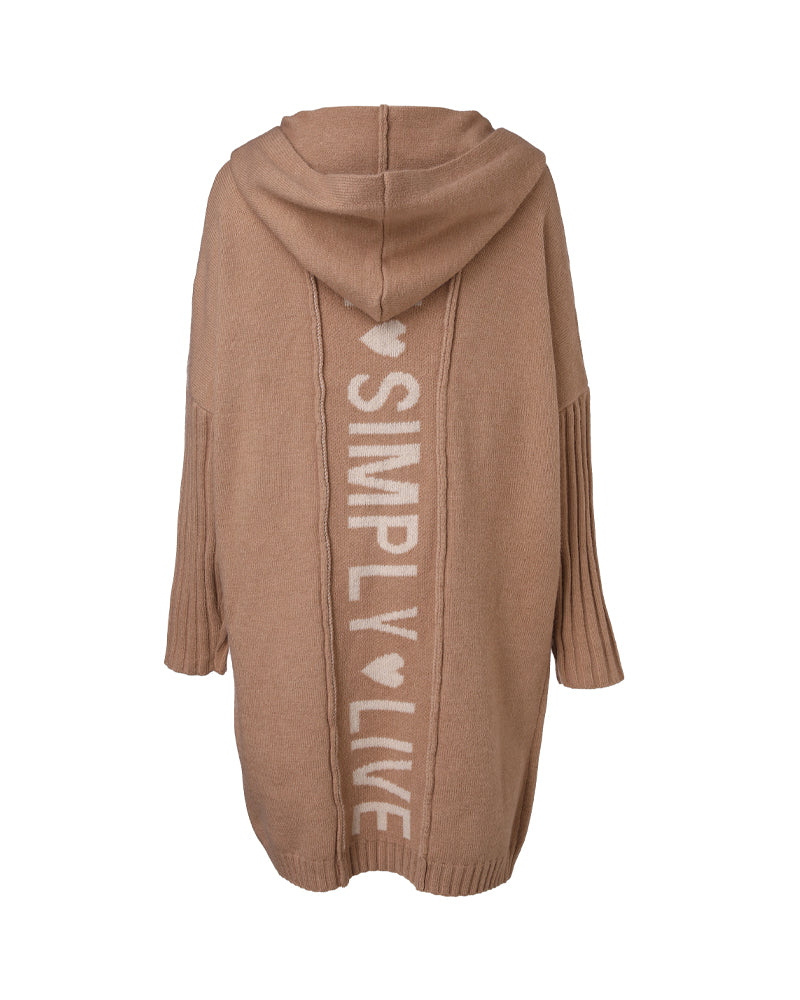 Letter Heart Pattern Long Cardigans Knitted Open Front Oversized Hooded Outerwear Sweater Coat