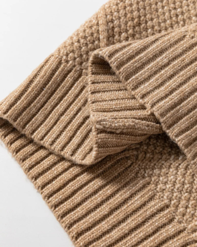 Round Neck Long Sleeve Drop Shoulder Pullover Sweater Casual Loose Fit Cable Knit Mid Length Sweater