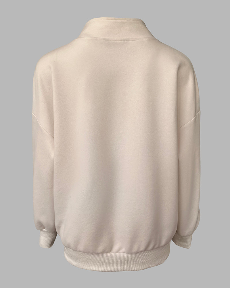 High Neck Half Zip Long Sleeve Kangaroo Pocket Sweatshirt Casual Drop Shoulder Top
