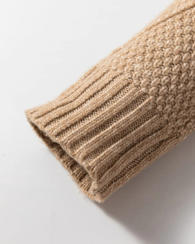 Round Neck Long Sleeve Drop Shoulder Pullover Sweater Casual Loose Fit Cable Knit Mid Length Sweater