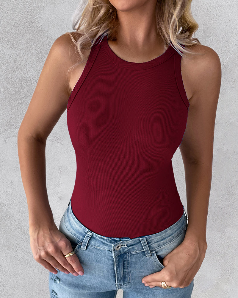 3 Pack Knit Round Neck Thick Strap Racerback Tank Tops(Without Pads)