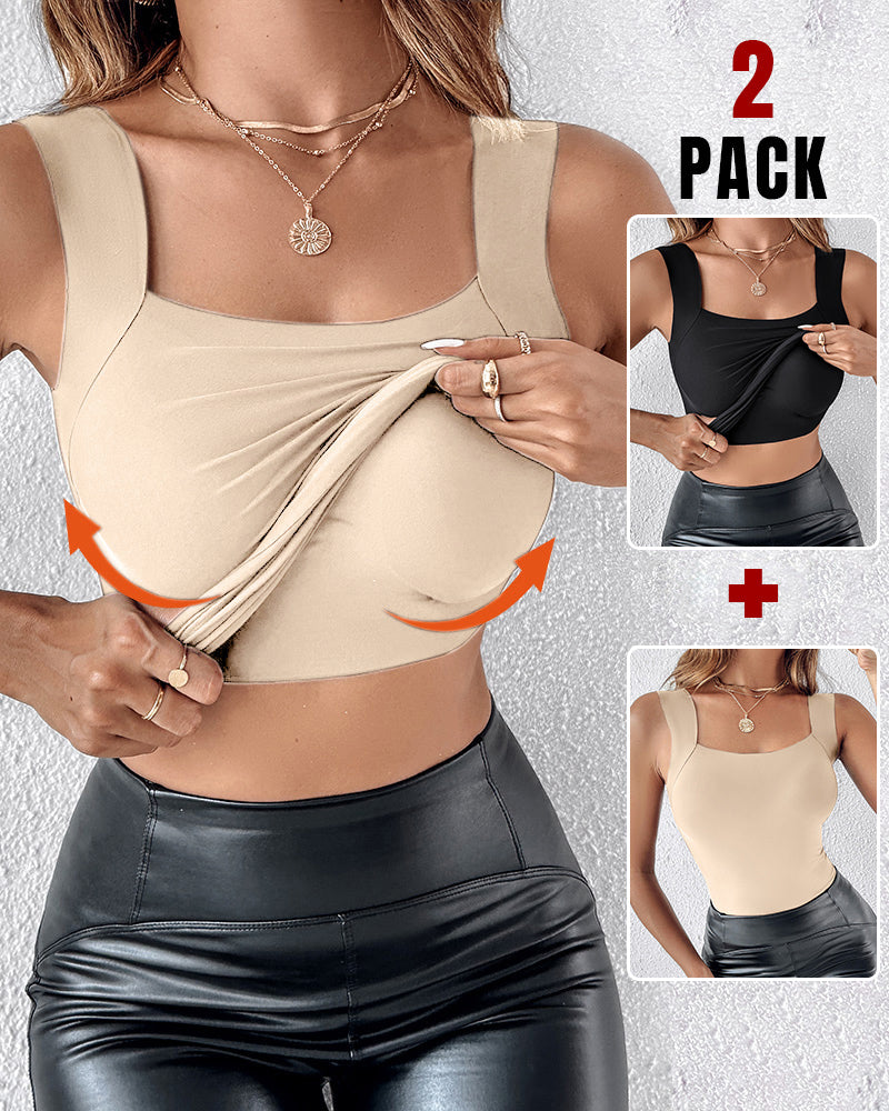 Chicme Contourx 2 Piece U Neck Shapewear Built In Bra Tank High Strechy Sleeveless Slim Fit Tops Camisole