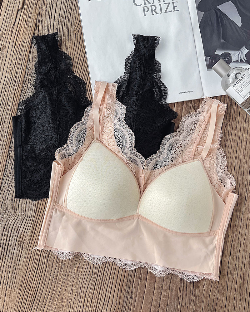 2-Pack Lace Scallop Trim Lace Bralette V-Neck Camisoles