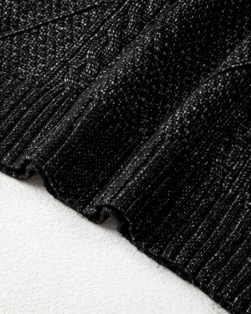 Round Neck Long Sleeve Drop Shoulder Pullover Sweater Casual Loose Fit Cable Knit Mid Length Sweater