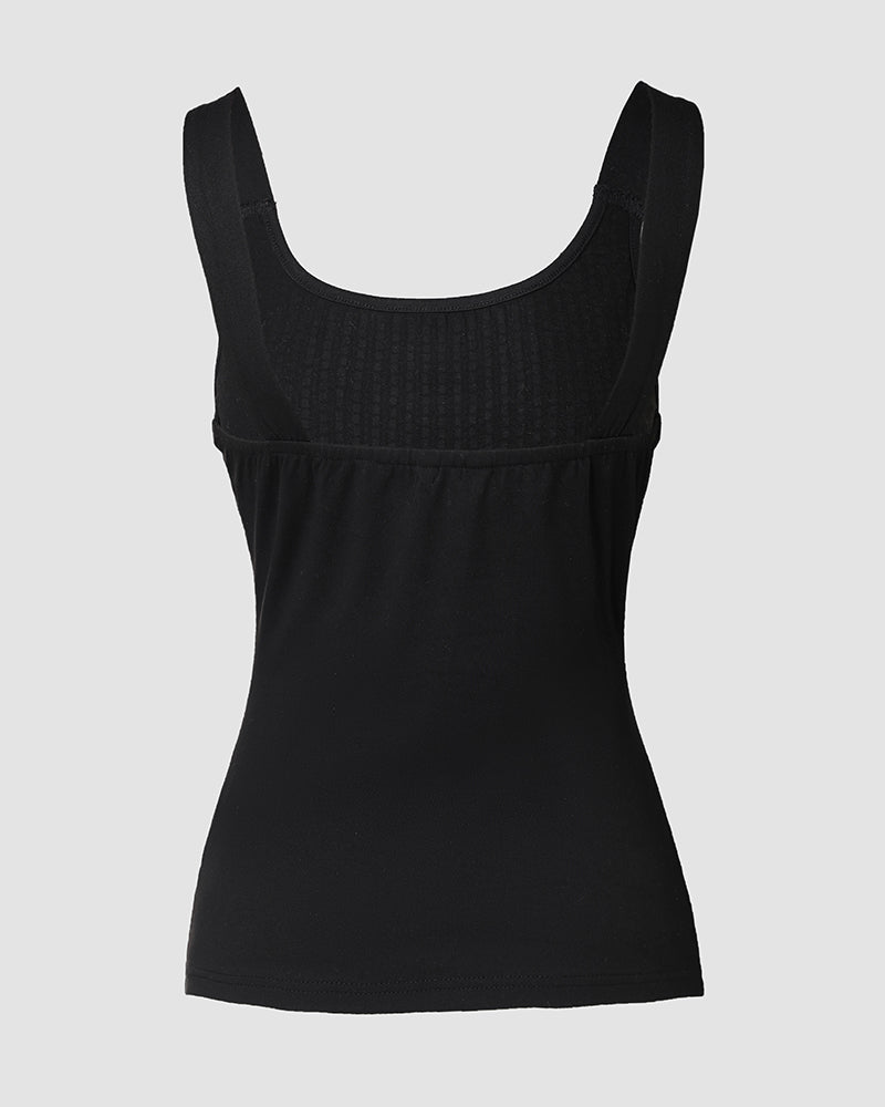 Round Neck Rhinestone Decor Skinny Tank Top