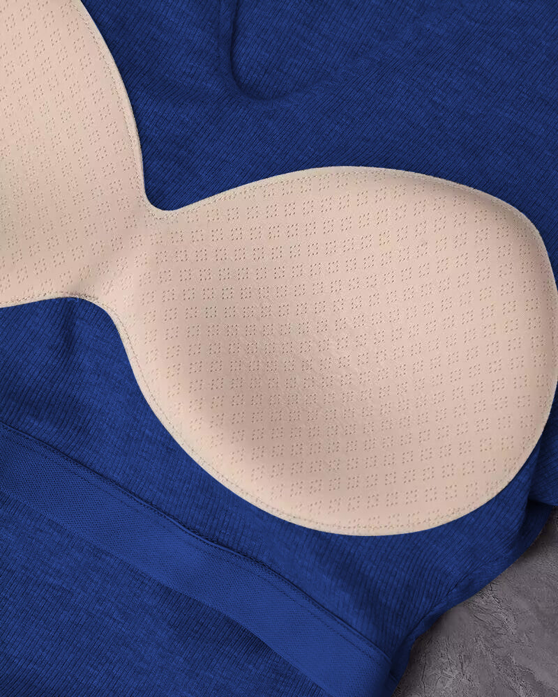 Chicme Built In Bra Notch Neck Long Sleeve Shirts Rib Knit Ruched Waist Top