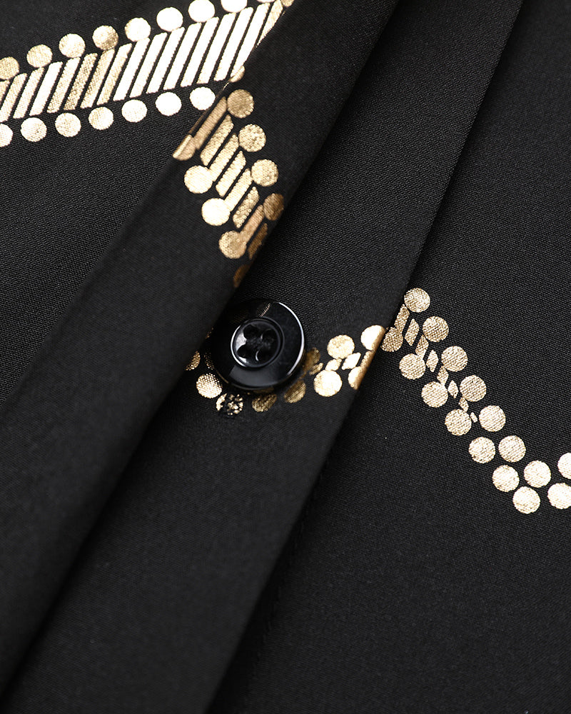 Bronzing Chevron Print Turn-down Collar Tied Detail Shirt Dress