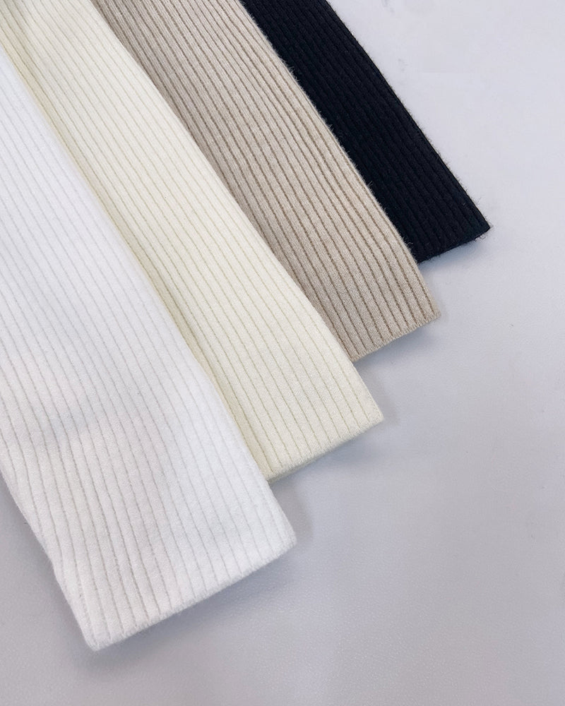 High Neck Long Sleeve Beaded Knit Sweater Hollow-out Fleece Lined Basic Layering Soft Versatile Thermal Top