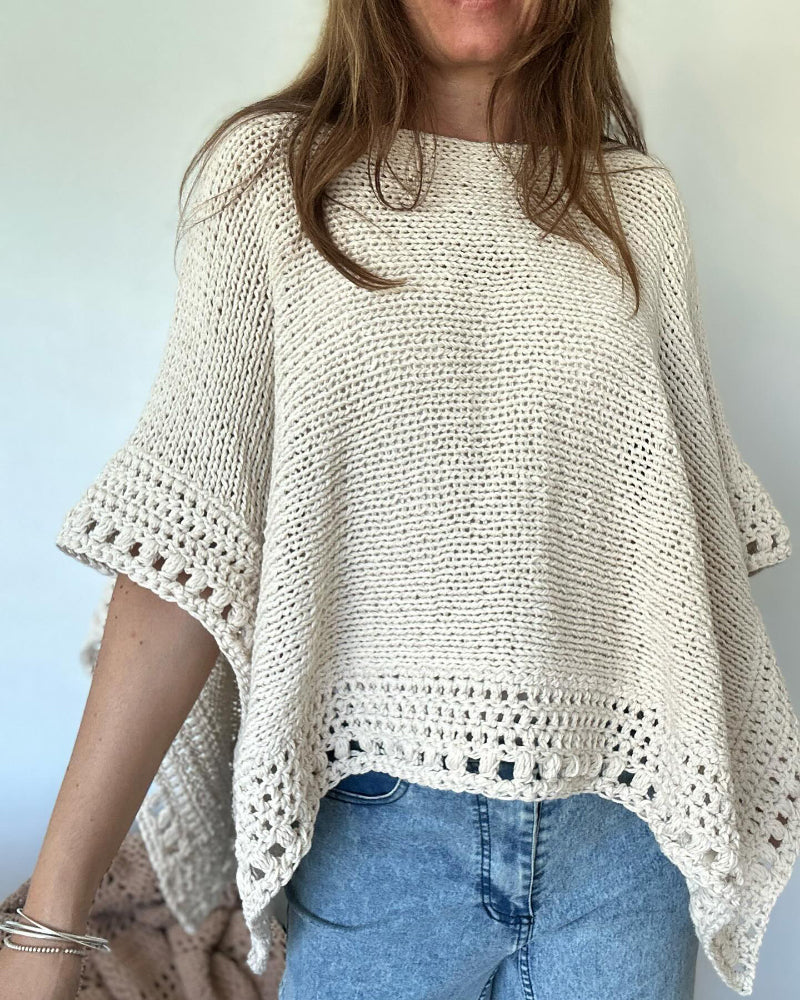 Solid Batwing Sleeve Hollow Out Crochet Pattern Top Casual Cover Up