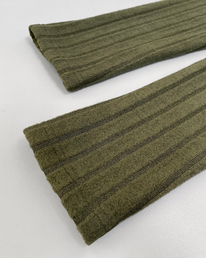 U-Neck Long Sleeve Ribbed Tops Fleece Lined Basic Layering Soft Thermal Tee (No Padding)