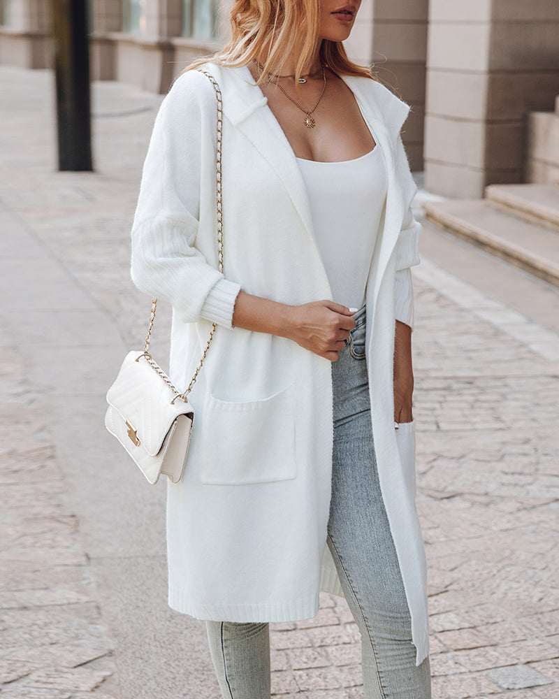 Letter Heart Pattern Long Cardigans Knitted Open Front Oversized Hooded Outerwear Sweater Coat