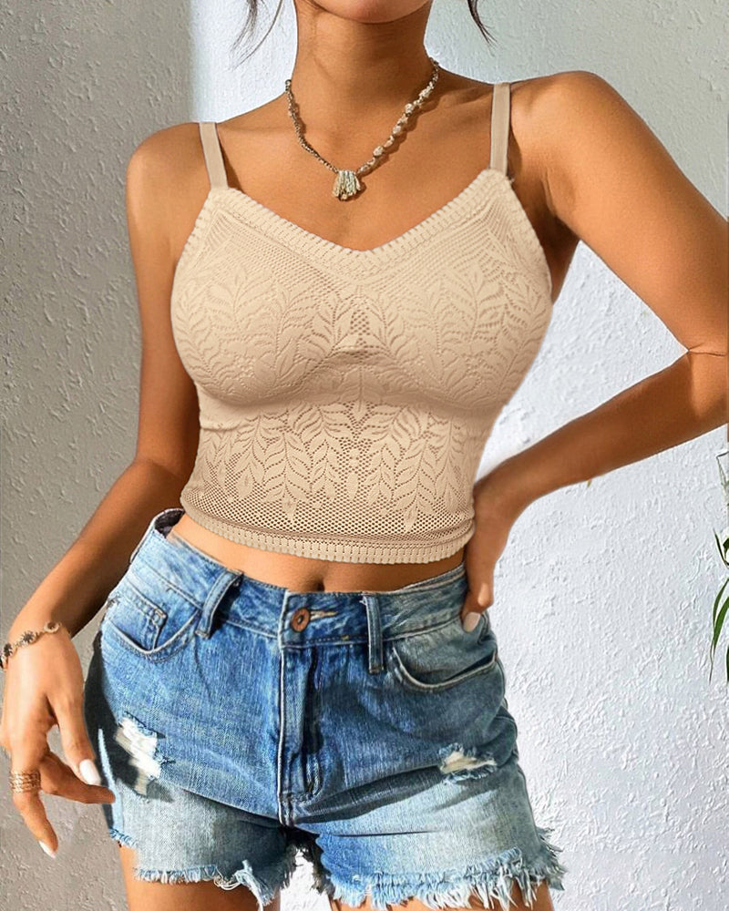 Lace V-Neck Adjustable Spaghetti Strap Bralette Camisoles Sexy Soft Crop Cami Top