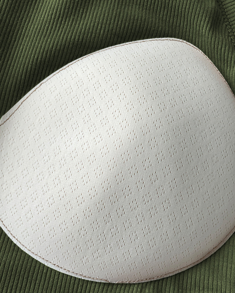 Chicme Built In Bra U Neck Long Sleeve Ribbed Top