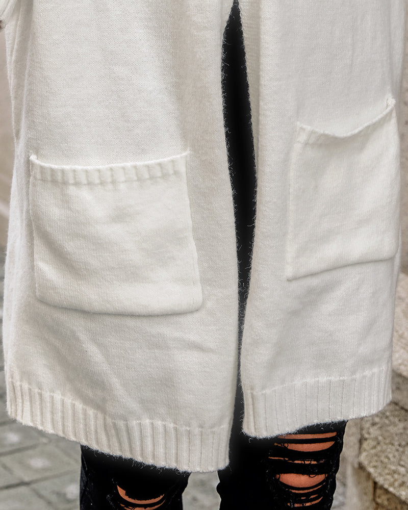 Letter Heart Pattern Long Cardigans Knitted Open Front Oversized Hooded Outerwear Sweater Coat