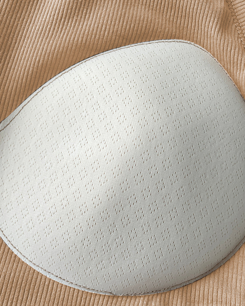 Chicme Built In Bra U Neck Long Sleeve Ribbed Top