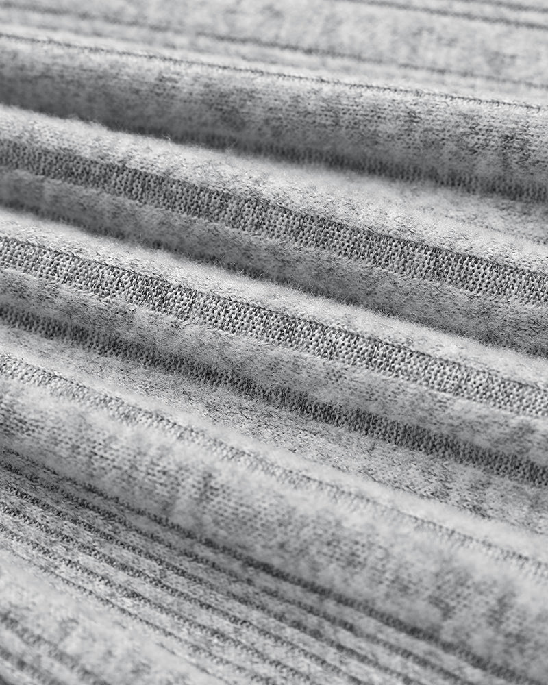 Crewneck Long Sleeve Ribbed Top Half Zipper Design Casual Pullover Tops