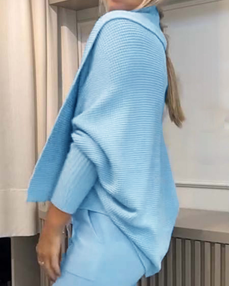 Lapel Batwing Sleeve Casual Cardigan Open Front Sweater (ONLY)