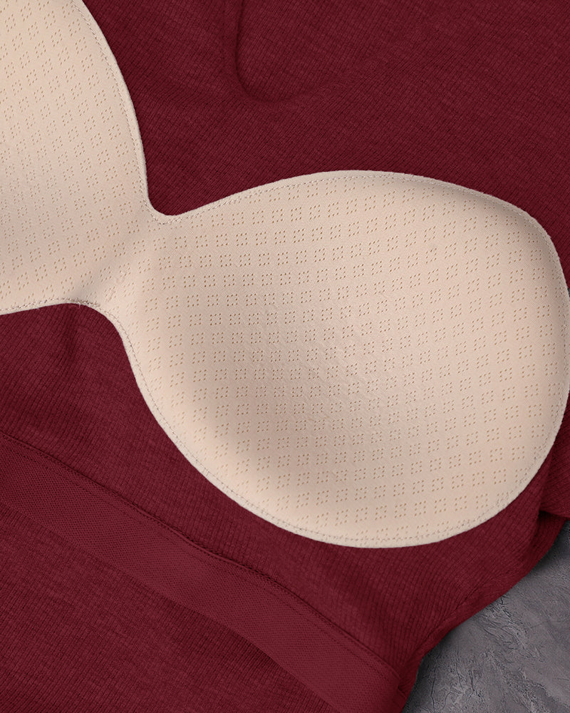 Chicme Built In Bra Notch Neck Long Sleeve Shirts Rib Knit Ruched Waist Top