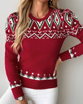 Christmas Aztec Geometric Pattern Knit Sweater
