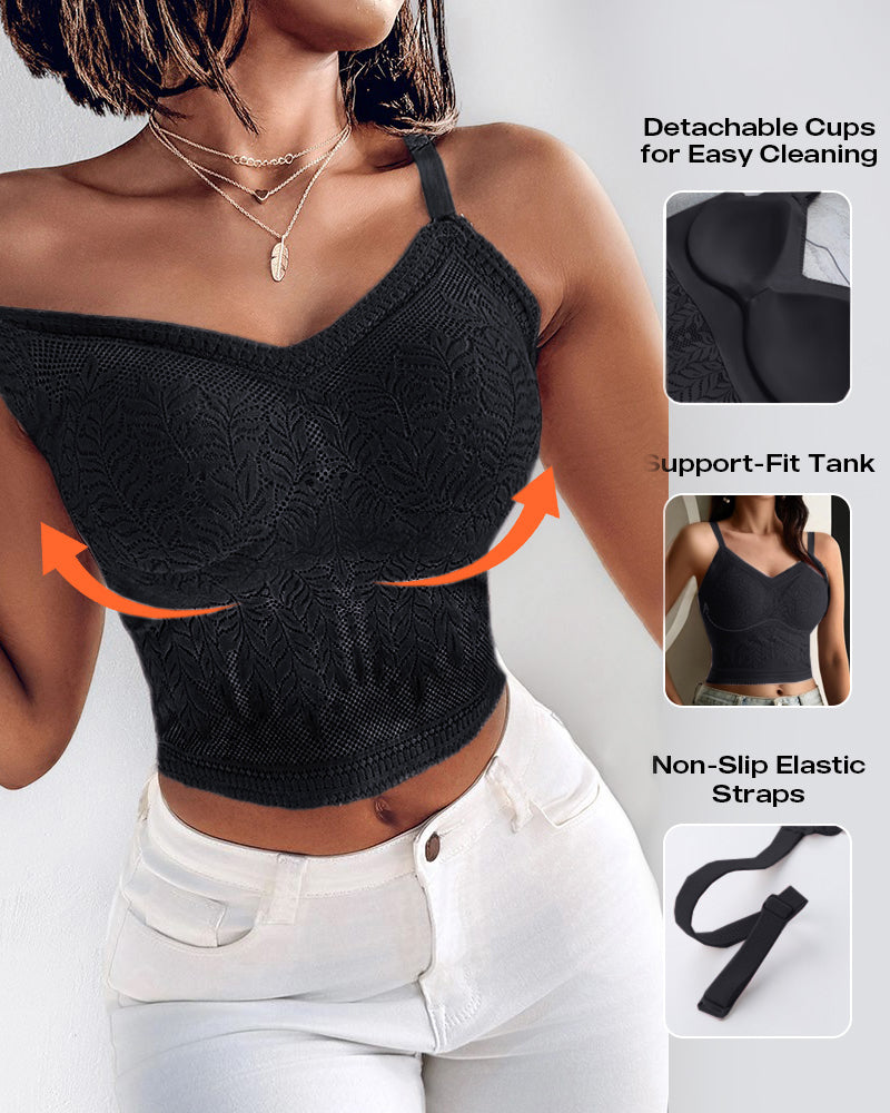 Lace V-Neck Adjustable Spaghetti Strap Bralette Camisoles Sexy Soft Crop Cami Top