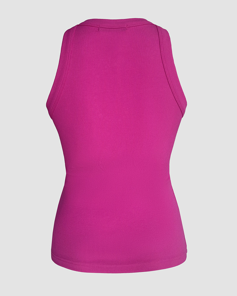 Rhinestone Contrast Sequin Keyhole Neck Sleeveless Slim Fit Elasticity Ribbed Top Elegant Tank